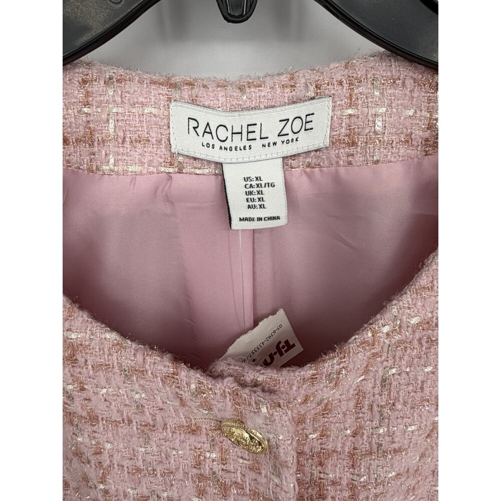 NWT Rachel Zoe XL Pink Tweed Vest Gold Button Sleeveless Blazer Jacket - Picture 4 of 9